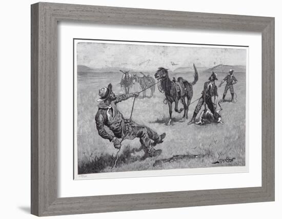 Teaching a mustang pony to pack dead game-Frederic Sackrider Remington-Framed Collectable Print