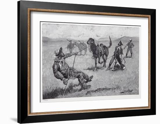 Teaching a mustang pony to pack dead game-Frederic Sackrider Remington-Framed Collectable Print