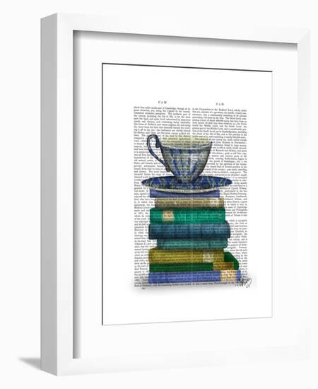 Teacup and Books-Fab Funky-Framed Art Print