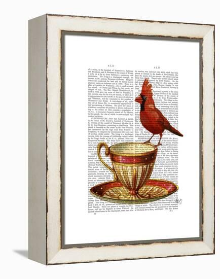 Teacup and Red Cardinal-Fab Funky-Framed Stretched Canvas