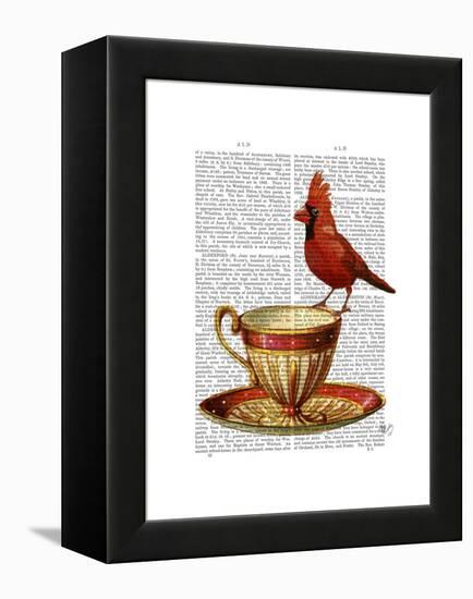 Teacup and Red Cardinal-Fab Funky-Framed Stretched Canvas