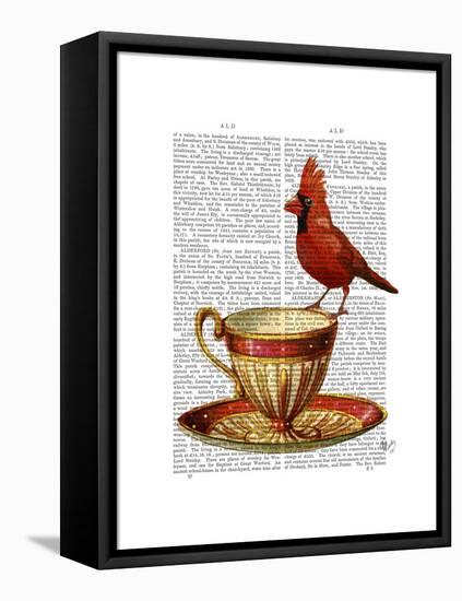 Teacup and Red Cardinal-Fab Funky-Framed Stretched Canvas