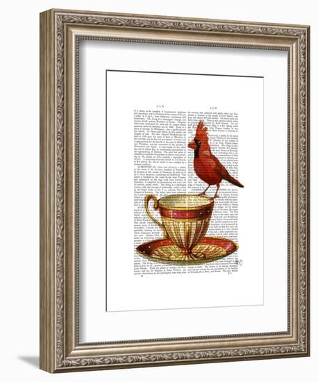 Teacup and Red Cardinal-Fab Funky-Framed Art Print