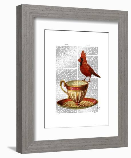 Teacup and Red Cardinal-Fab Funky-Framed Art Print