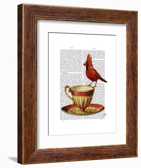 Teacup and Red Cardinal-Fab Funky-Framed Art Print