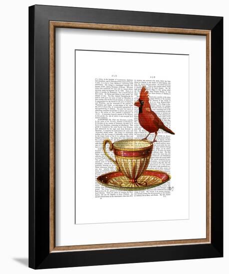 Teacup and Red Cardinal-Fab Funky-Framed Art Print