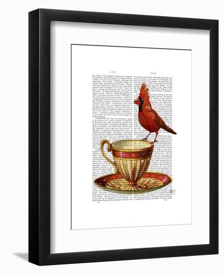 Teacup and Red Cardinal-Fab Funky-Framed Art Print