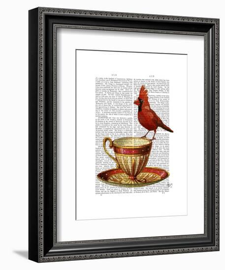 Teacup and Red Cardinal-Fab Funky-Framed Art Print