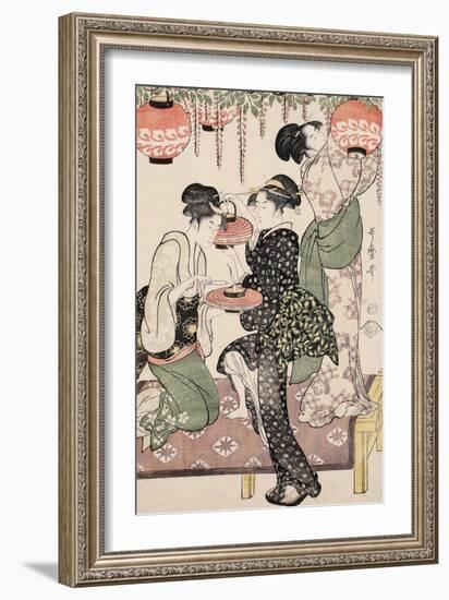 Teahouse Girls under a Wistaria Espalier, 1795-Kitagawa Utamaro-Framed Giclee Print