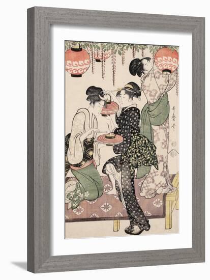 Teahouse Girls under a Wistaria Espalier, 1795-Kitagawa Utamaro-Framed Giclee Print