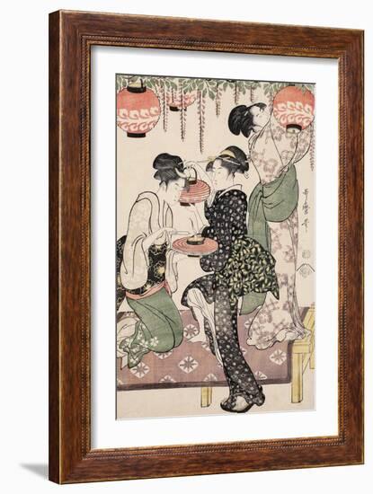 Teahouse Girls under a Wistaria Espalier, 1795-Kitagawa Utamaro-Framed Giclee Print