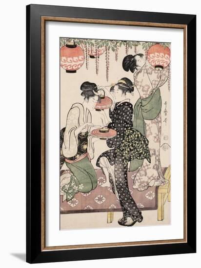 Teahouse Girls under a Wistaria Espalier, 1795-Kitagawa Utamaro-Framed Giclee Print