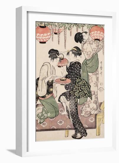 Teahouse Girls under a Wistaria Espalier, 1795-Kitagawa Utamaro-Framed Giclee Print