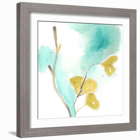 Teal and Ochre Ginko I-June Vess-Framed Art Print