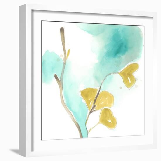 Teal and Ochre Ginko I-June Vess-Framed Art Print