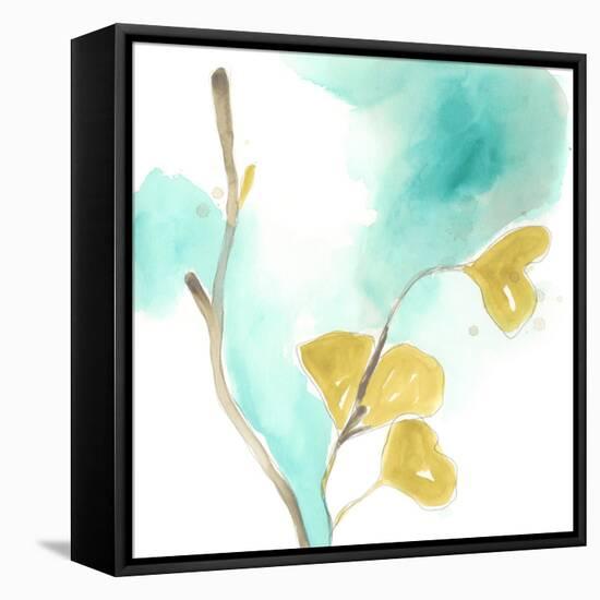 Teal and Ochre Ginko I-June Vess-Framed Stretched Canvas