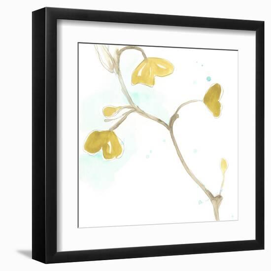 Teal and Ochre Ginko II-June Vess-Framed Art Print