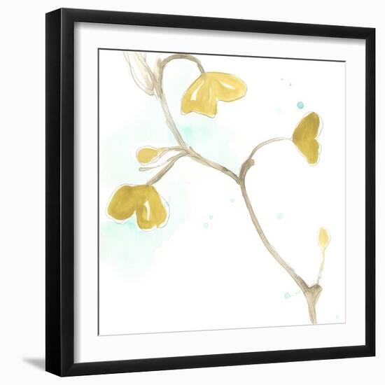 Teal and Ochre Ginko II-June Vess-Framed Art Print