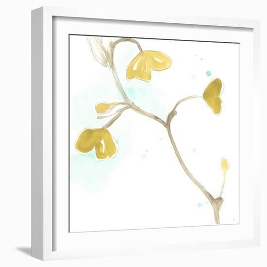 Teal and Ochre Ginko II-June Vess-Framed Art Print