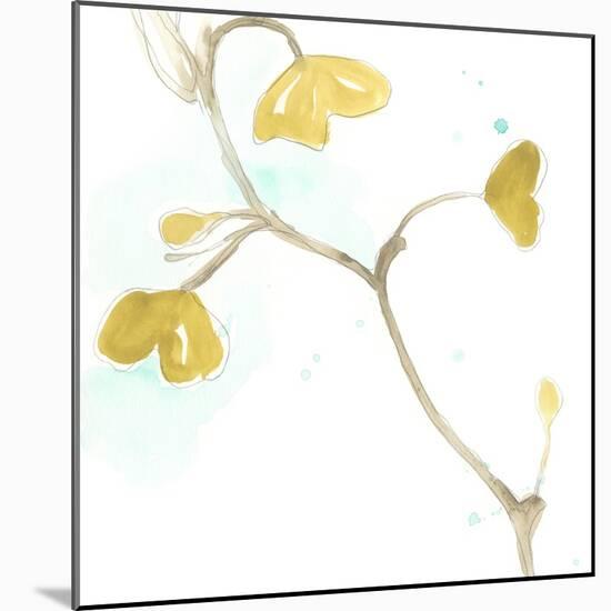 Teal and Ochre Ginko II-June Vess-Mounted Art Print