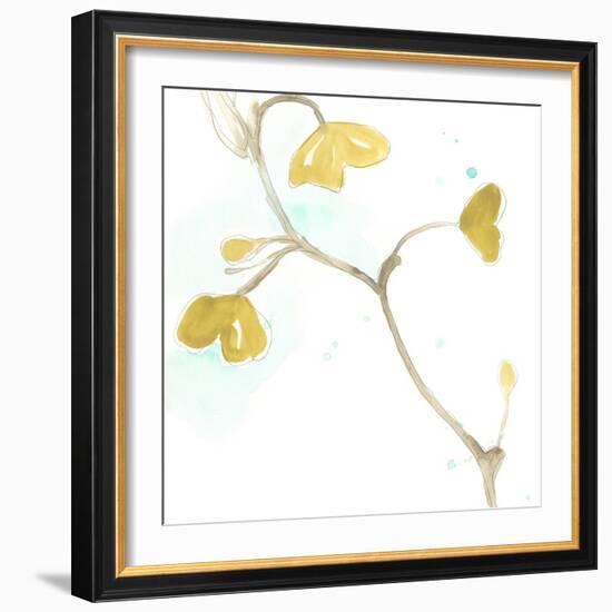 Teal and Ochre Ginko II-June Vess-Framed Art Print