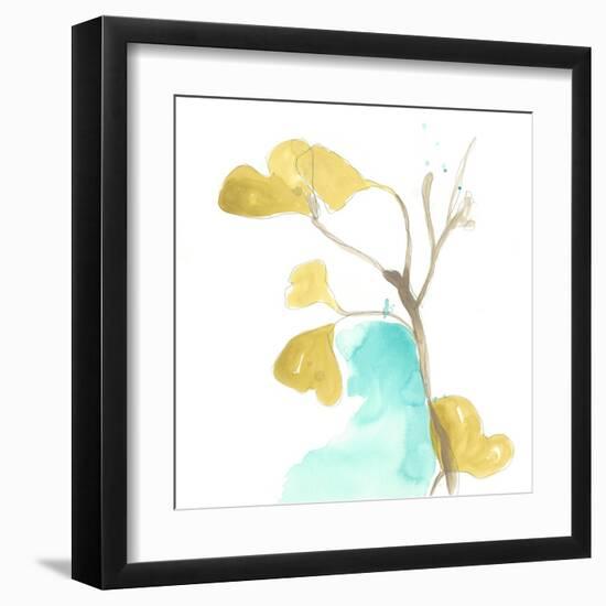 Teal and Ochre Ginko IX-June Vess-Framed Art Print