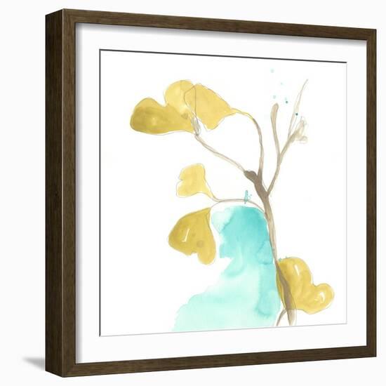 Teal and Ochre Ginko IX-June Vess-Framed Art Print