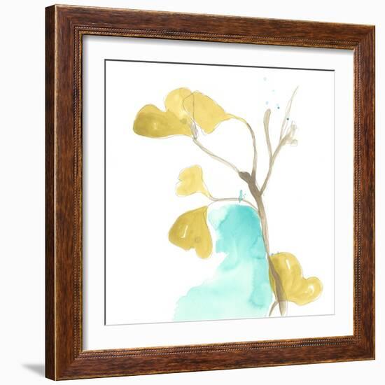 Teal and Ochre Ginko IX-June Vess-Framed Art Print