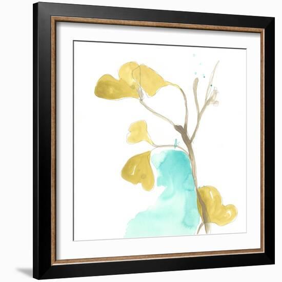 Teal and Ochre Ginko IX-June Vess-Framed Art Print