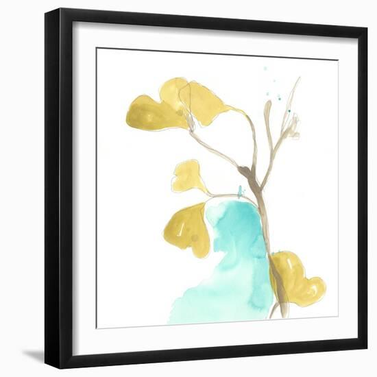 Teal and Ochre Ginko IX-June Vess-Framed Art Print