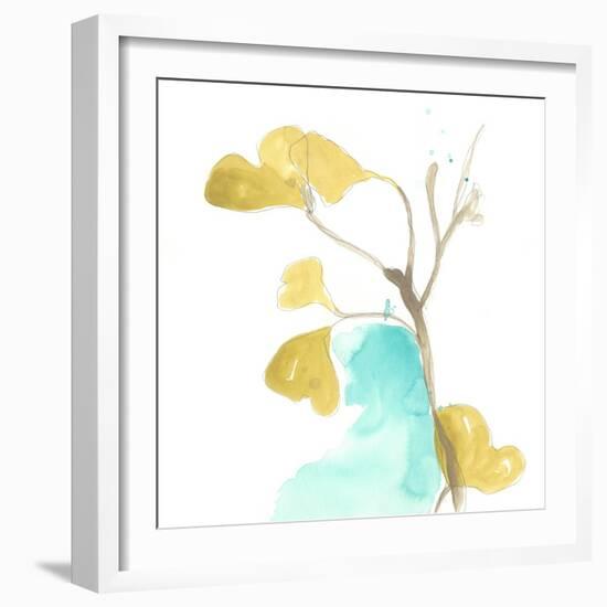 Teal and Ochre Ginko IX-June Vess-Framed Art Print