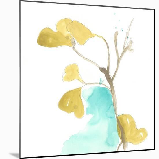 Teal and Ochre Ginko IX-June Vess-Mounted Art Print