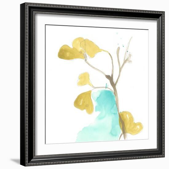 Teal and Ochre Ginko IX-June Vess-Framed Art Print