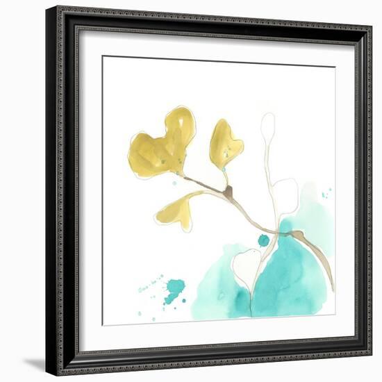 Teal and Ochre Ginko V-June Vess-Framed Art Print