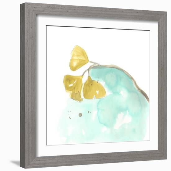 Teal and Ochre Ginko VI-June Vess-Framed Art Print