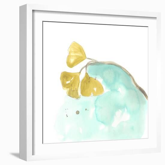 Teal and Ochre Ginko VI-June Vess-Framed Art Print