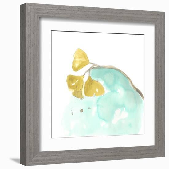 Teal and Ochre Ginko VI-June Vess-Framed Art Print