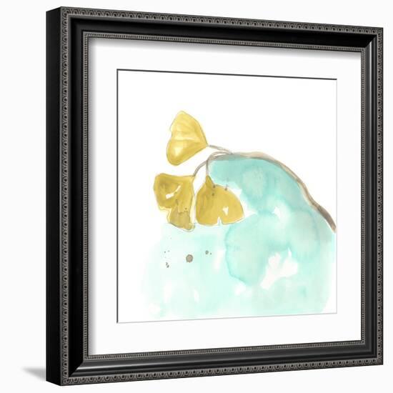 Teal and Ochre Ginko VI-June Vess-Framed Art Print