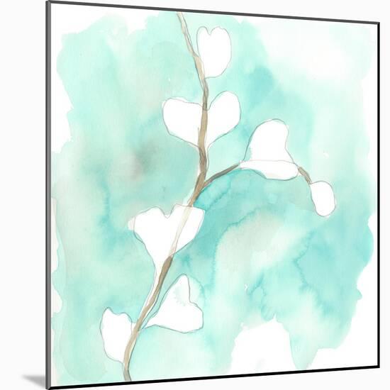 Teal and Ochre Ginko VII-June Vess-Mounted Art Print