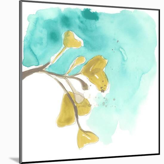 Teal and Ochre Ginko VIII-June Vess-Mounted Art Print