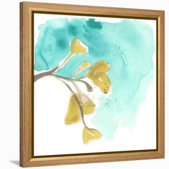 Teal and Ochre Ginko VIII-June Vess-Framed Stretched Canvas