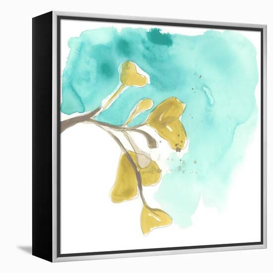 Teal and Ochre Ginko VIII-June Vess-Framed Stretched Canvas