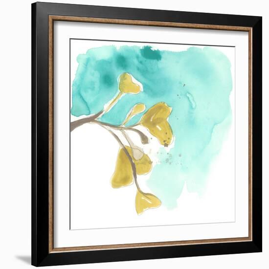 Teal and Ochre Ginko VIII-June Vess-Framed Art Print