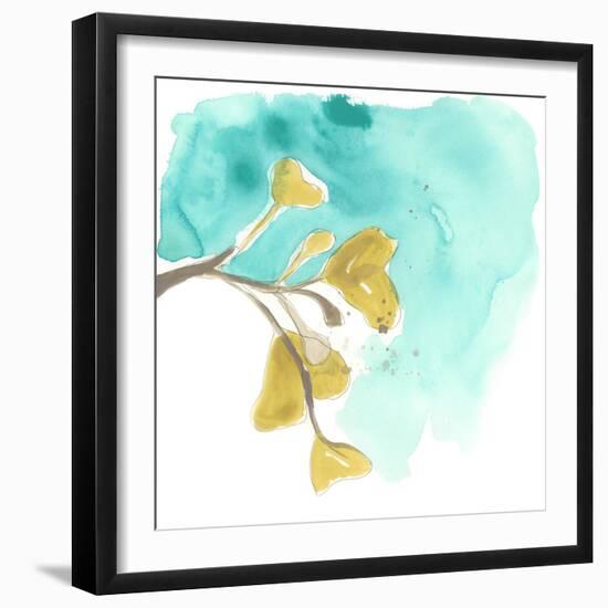 Teal and Ochre Ginko VIII-June Vess-Framed Art Print