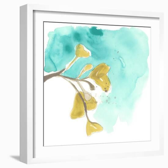 Teal and Ochre Ginko VIII-June Vess-Framed Art Print