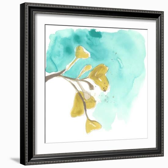 Teal and Ochre Ginko VIII-June Vess-Framed Art Print