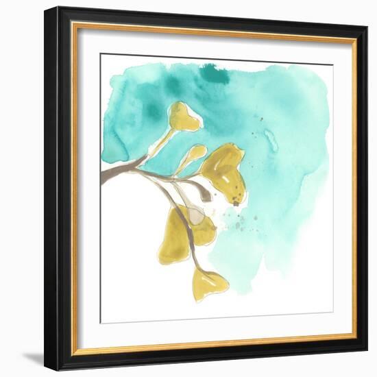 Teal and Ochre Ginko VIII-June Vess-Framed Art Print