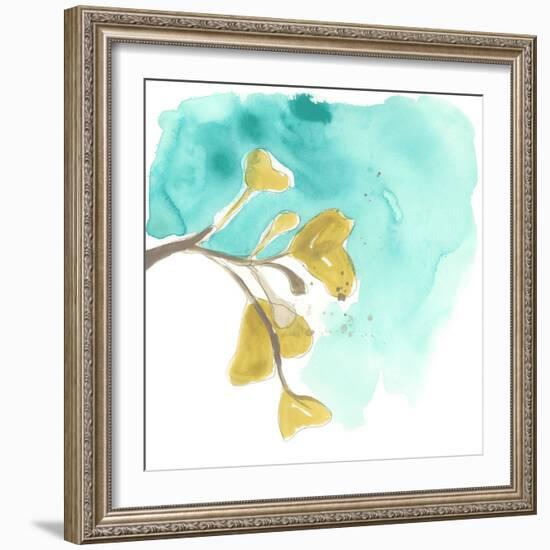 Teal and Ochre Ginko VIII-June Vess-Framed Premium Giclee Print