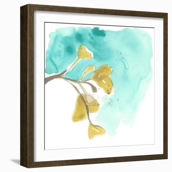 Teal and Ochre Ginko VIII-June Vess-Framed Premium Giclee Print