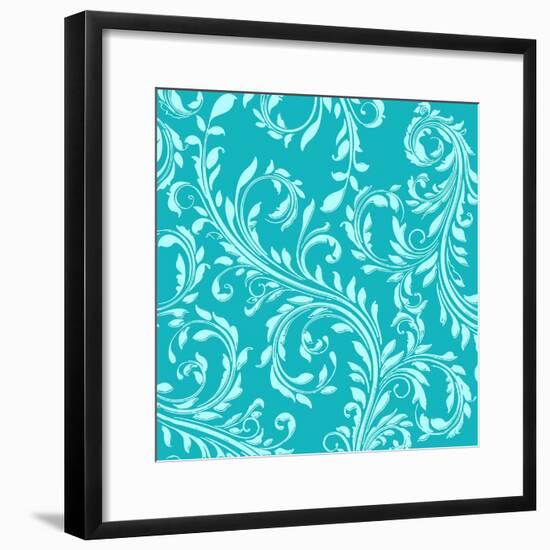 Teal Aqua Damask-Tina Lavoie-Framed Giclee Print